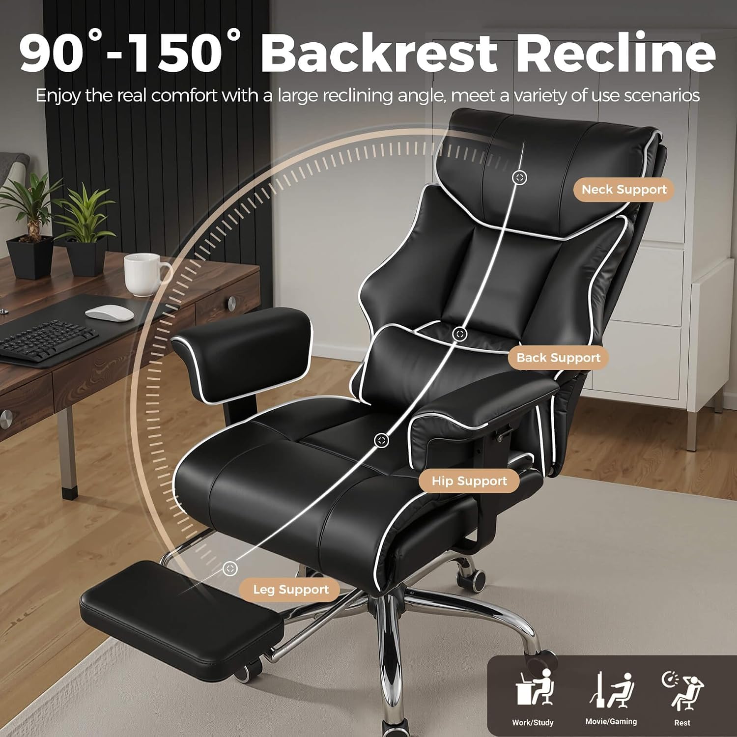 GTPLAYER Big and Tall Gaming Chair 400lbs Heavy Duty Office Chair with Foot Rest & Ergonomic Pocket Spring Cushion, High Back Lumbar Support for Lower Back Pain Relief, White/Black