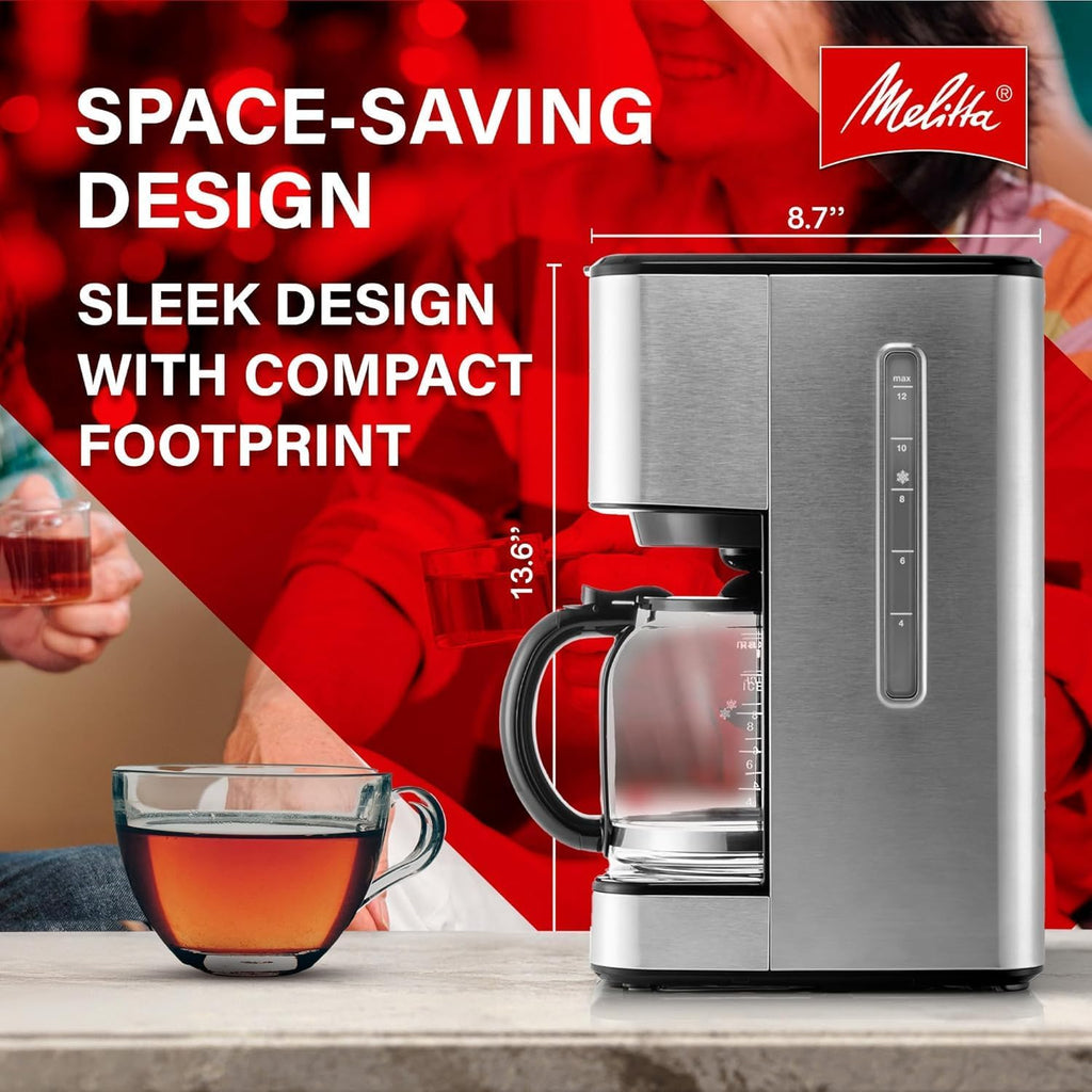 Melitta Aroma Series Programmable Drip Coffee Makers Parent (Aroma Tocco Plus Black and Stainless Steel 12 Cups) with 5-Pack Coffee Filters