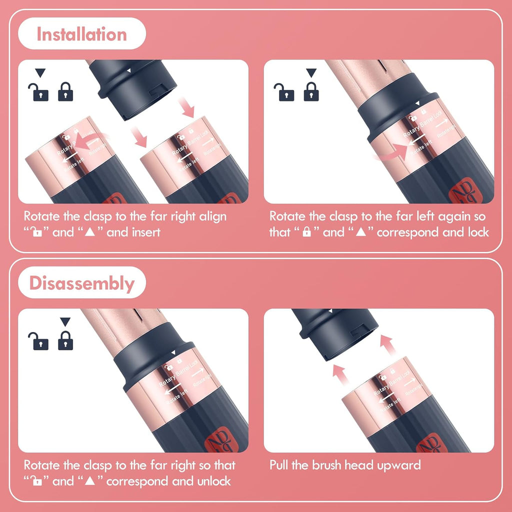 6 in 1 Air Styling Hair Styler, NDLT High Concentration of Negative Ions Hair Dryer, Blow Dryer Brush, Straightening Brush, Curling lron, Round Brush for Fast Drying Curling Straightening & Smoothing
