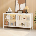 FUFU&GAGA Sideboard Buffet with LED Lights, Glass Doors, Modern Display Cabinet with Glass Shelves, White Cupboard Credenza with Metal Leg, for Living Room Kitchen, 55.1'W x 15.7'D x 29.5'H