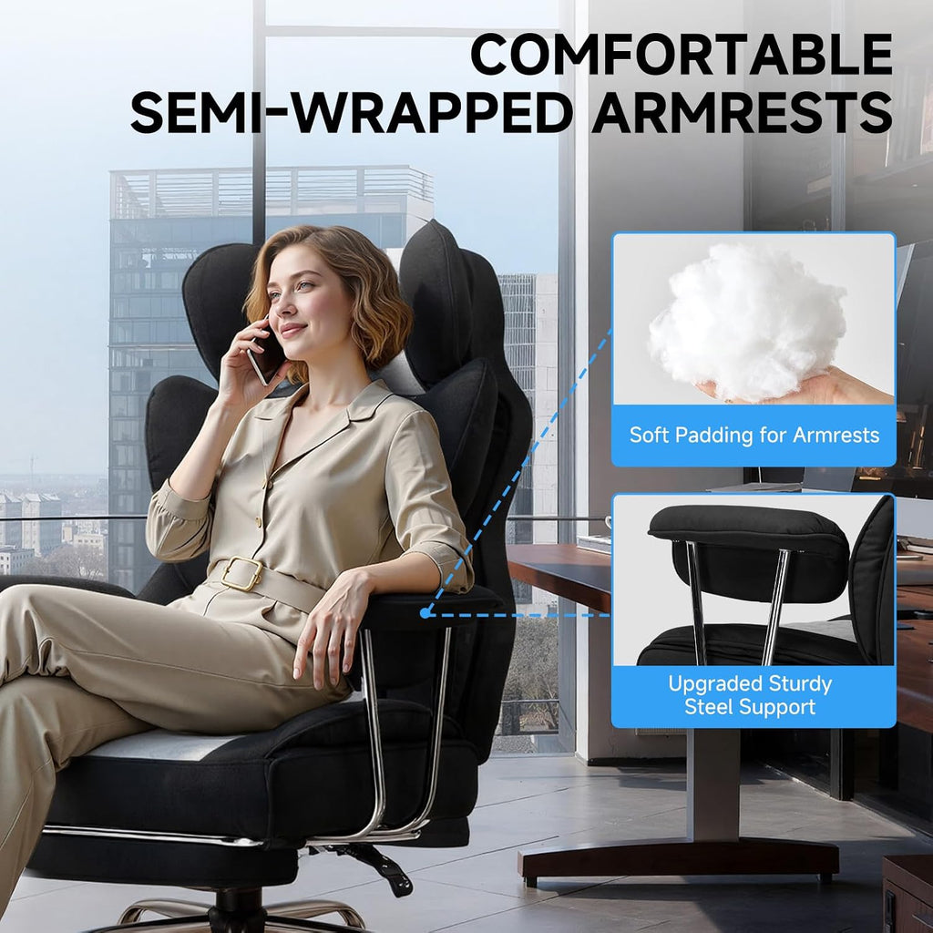 GTPLAYER Gaming Chair,Office Chair with Pocket Spring Lumbar Support, Ergonomic Comfortable Wide Office Desk Computer Chair with Outward Fixed Soft Armrests and Footrest (Fabric, Black & Gray)