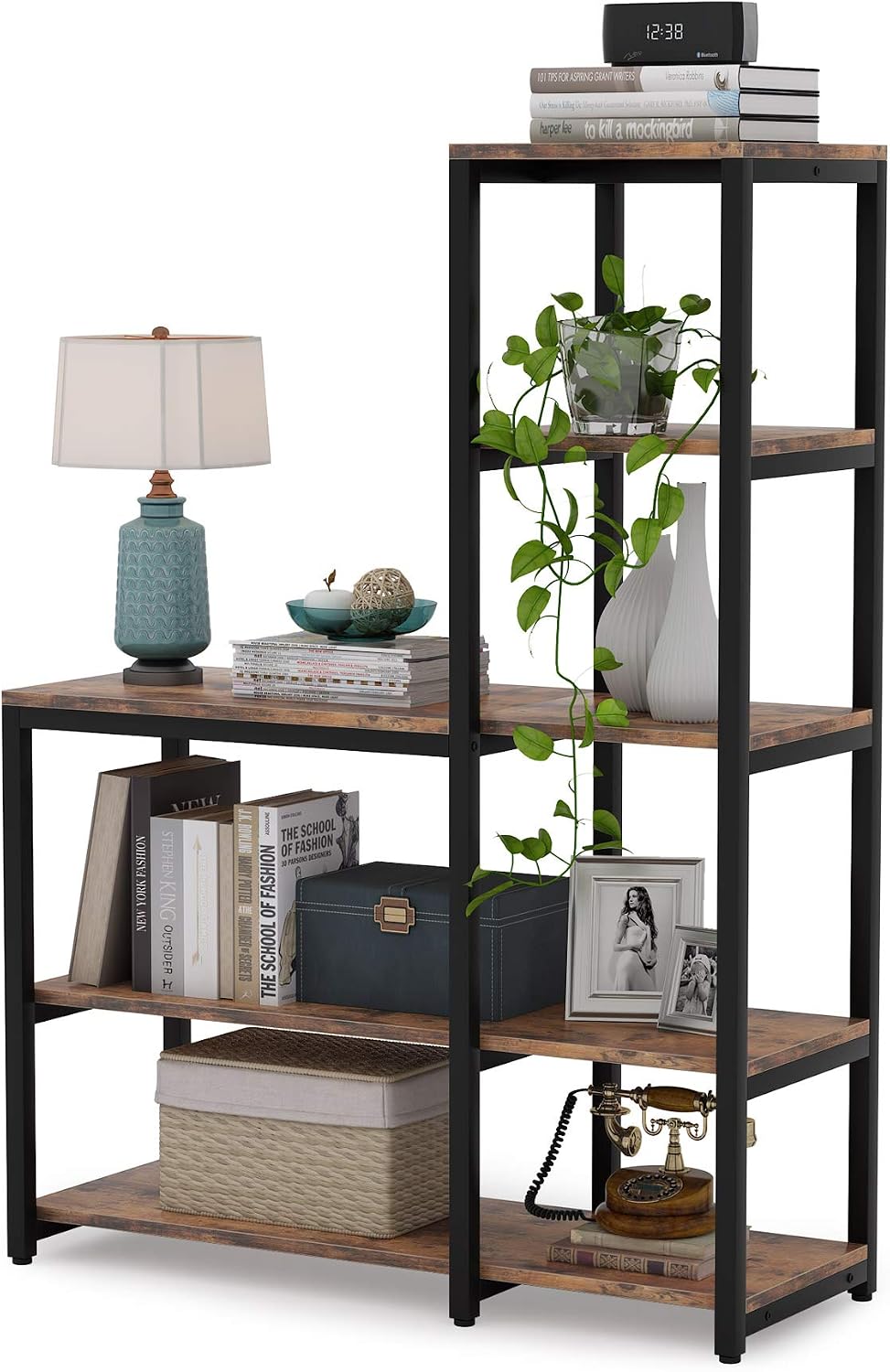 LITTLE TREE Book Shelf for Bedroom, 5-Tier Tall Bookshelf with 3 Display Shelves for Living Room, Wooden Bookcases Modern Free Standing Bookshelves for Office