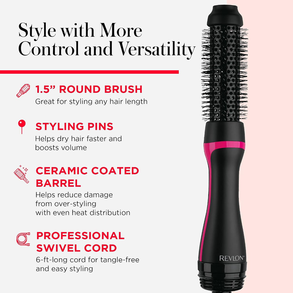 REVLON -Step Root Booster Hot Air Brush Styler and Dryer,Revive Styles and Add Volume to Hair with This Dryer Brush,1 ½ inch Barrel (Black),(Pack of 3)