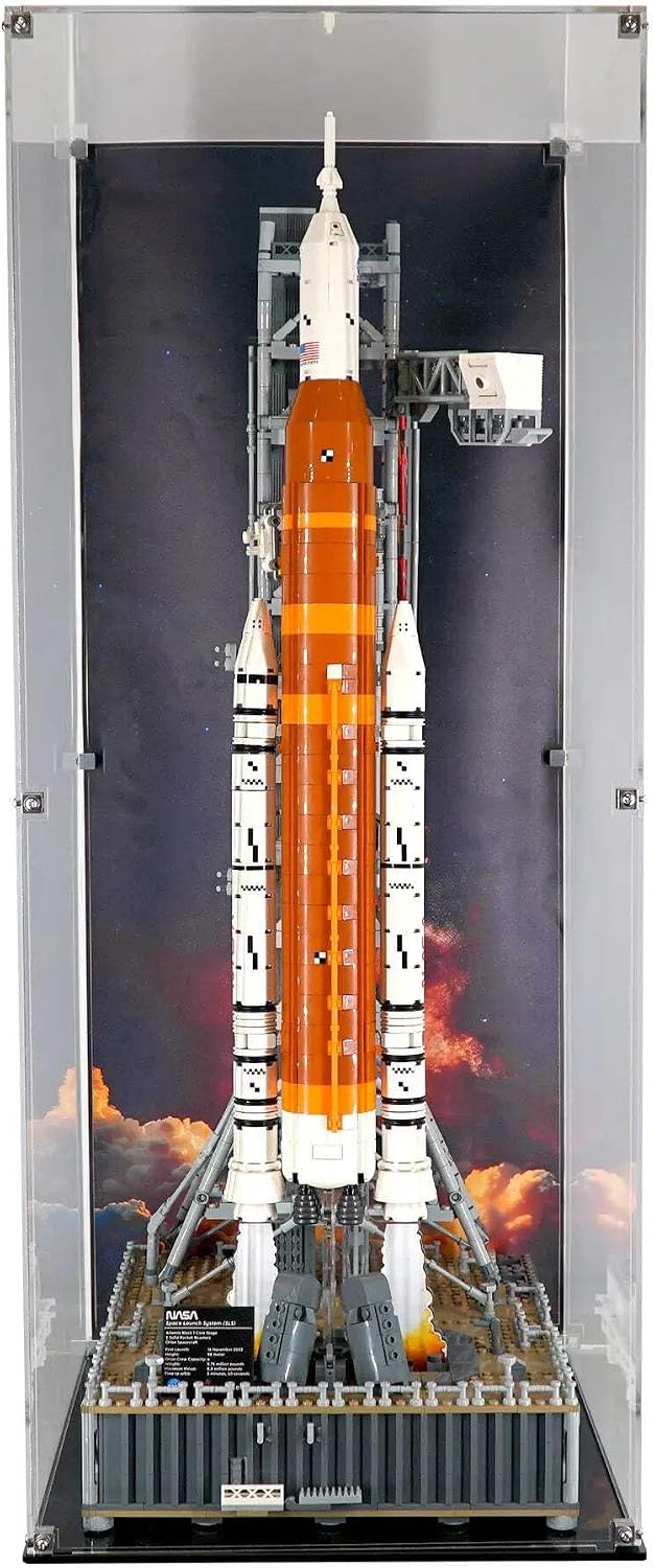 Display Case Compatible with Lego 10341 - NASA Artemis Space Launch System - Acrylic Dustproof Showcase with Pre-Printed Background - Set Not Included