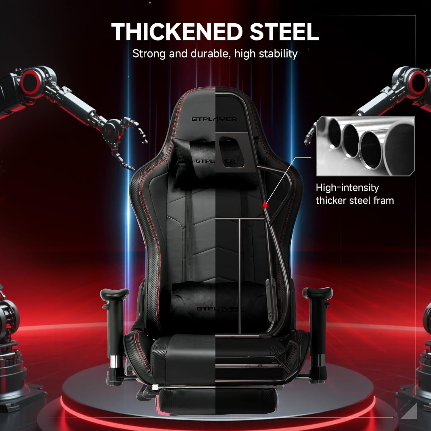 GTPLAYER Gaming Chair with Bluetooth Speakers, Adjustable Backrest and Height, 3D Armrests, Footrest, Ergonomic Computer Chair for Gamers (Dark Black)