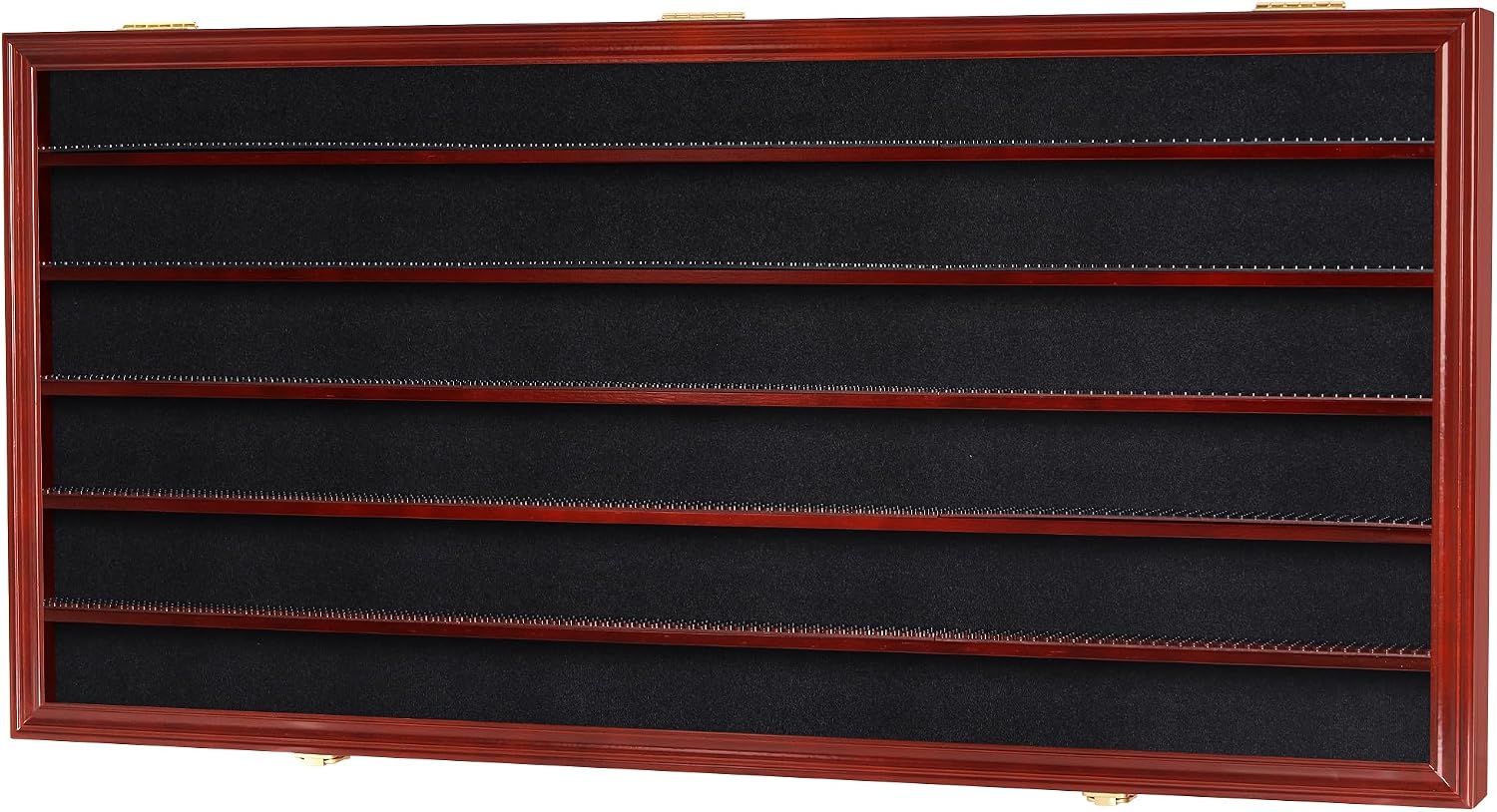 HO Scale Trains Display Case Wall Cabinet Shelves Compatible with Hot Toy Car Wheels 1:64 ad 1:43 Scale or N Scale Trains UV Protection Lockable (Mahogany Finish)