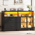 SEDETA 59' File Cabinet, 2 Drawers Filing Cabinets for Home Office fit Legal/Letter/A4 File, File Cabinet with Lock & Power Outlets, Printer Stand with Storage & LED Lights, Black