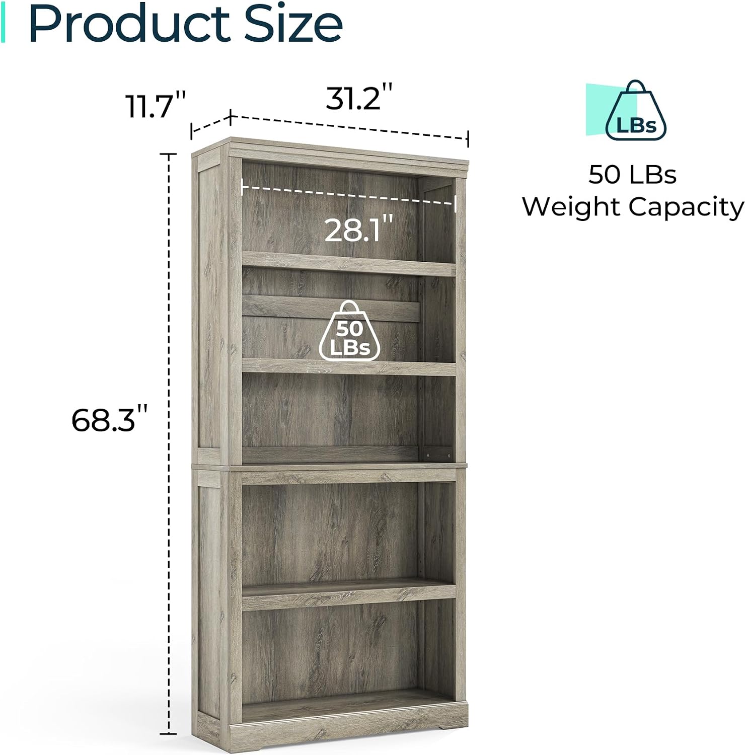 LINSY HOME 5-Shelf Bookcase, Bookshelves Floor Standing Display Storage Shelves 68 in Tall Bookcase Home Decor Furniture for Home Office, Living Room, Bed Room - Light Brown