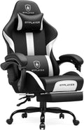 GTPLAYER Gaming Chair with Foot Rest & Pocket Spring Cushion, Ergonomic High Back Computer Chair with Headrest & 360°-Swivel Seat for Home Office Desk, PU Leather, White/Black
