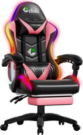 Czlolo Gaming Chair, Racing Style RGB LED Lights Gaming Chairs for Adults and Kids, Lumbar Massager Gamer Chair, High Back Reclining Computer Chair with Footrest and Headrest (Black/Pink)