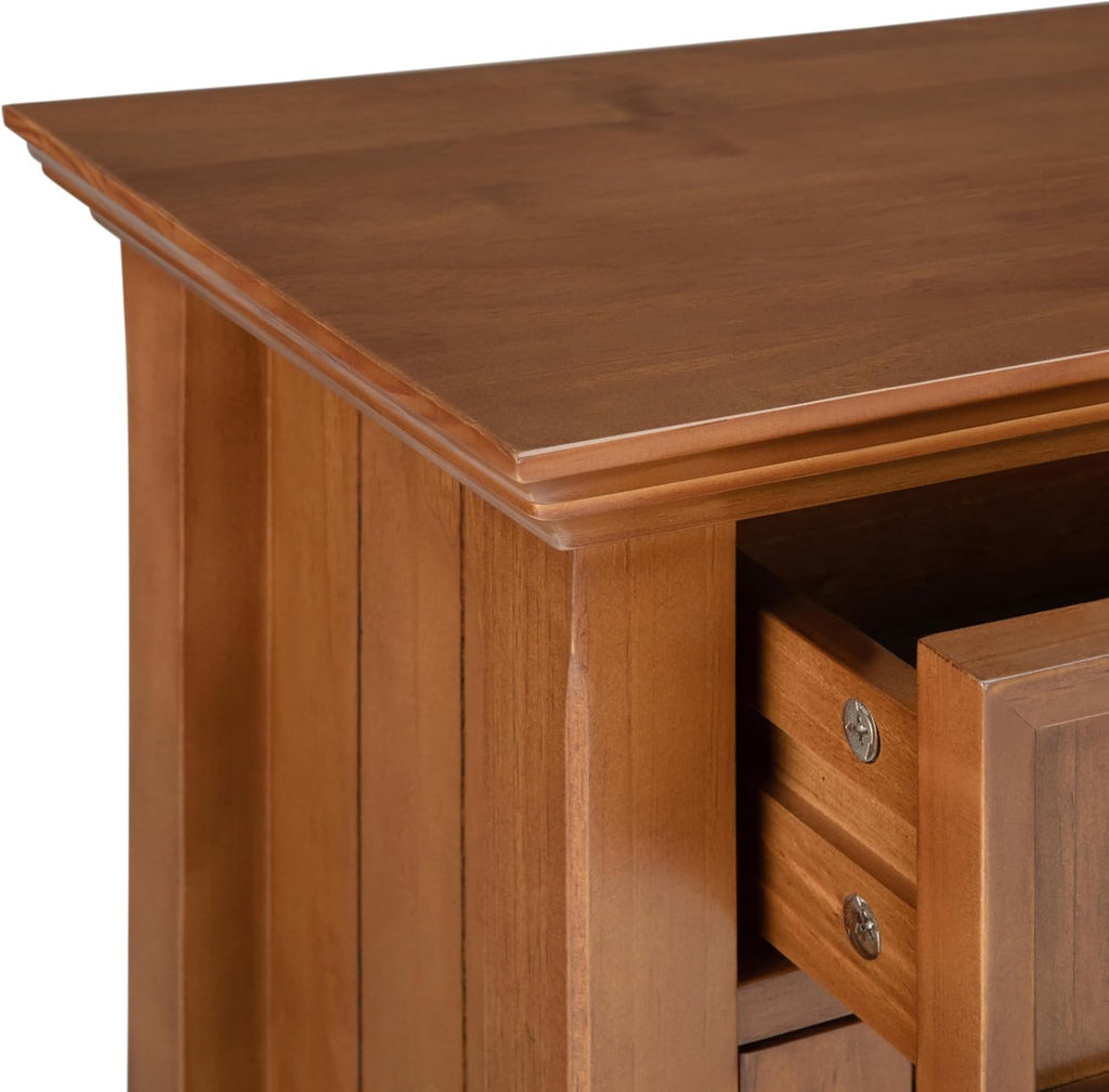 SIMPLIHOME Acadian Storage Cabinet - 36 inch Wide Solid Wood Entryway Storage Cabinet in Light Golden Brown, Transitional Cabinet for Hallway or Living Room with 2 Drawers and Adjustable Shelves