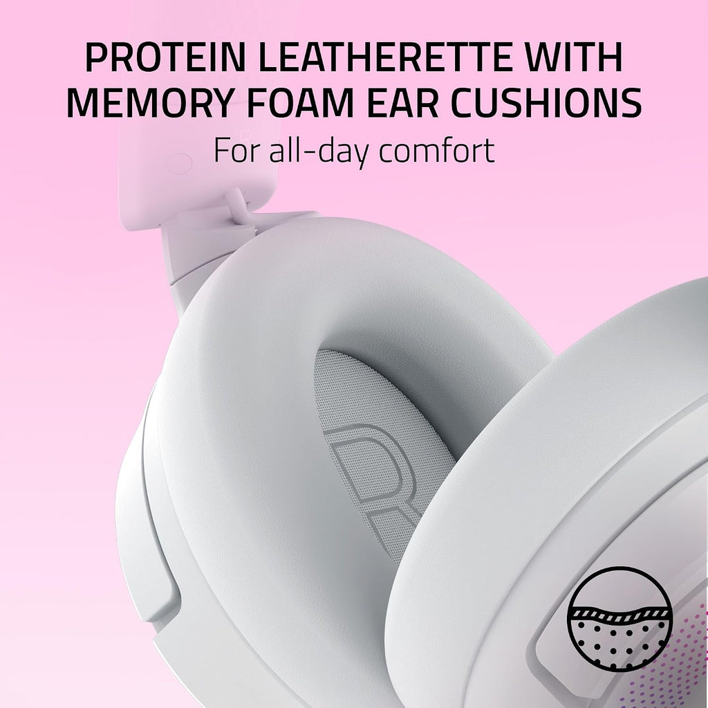 Razer Kraken Kitty V3 Pro Wireless RGB Gaming Headset: Chroma RGB Kitty Ears - 2.4 GHz, Bluetooth 5.3, USB A - Super Wideband Mic - 40mm Drivers - THX Spatial Audio - Comfortable Ear Cushions - White