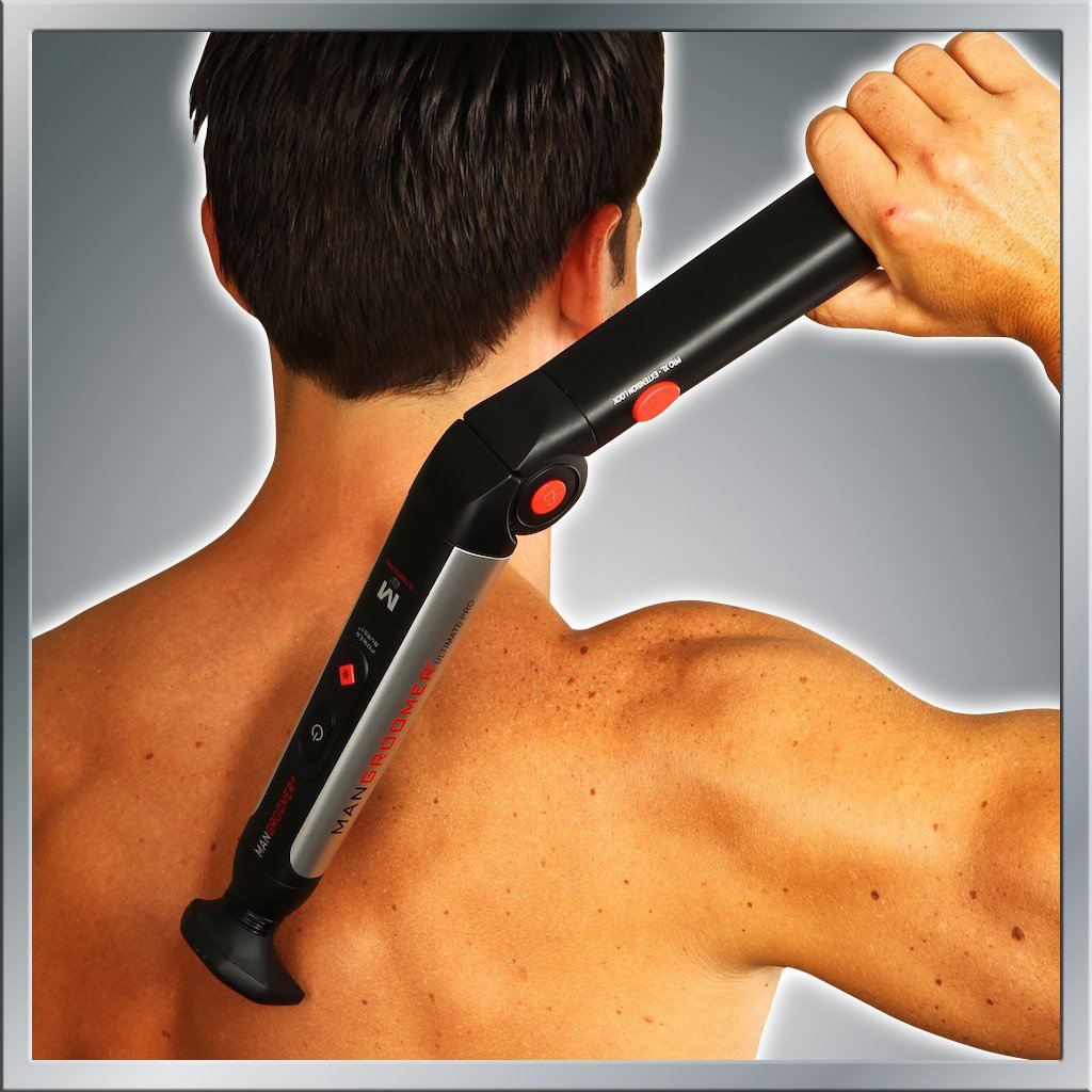 MANGROOMER Ultimate Pro Back Shaver with 2 Shock Absorber Flex Heads, Black and Red, 1 Count