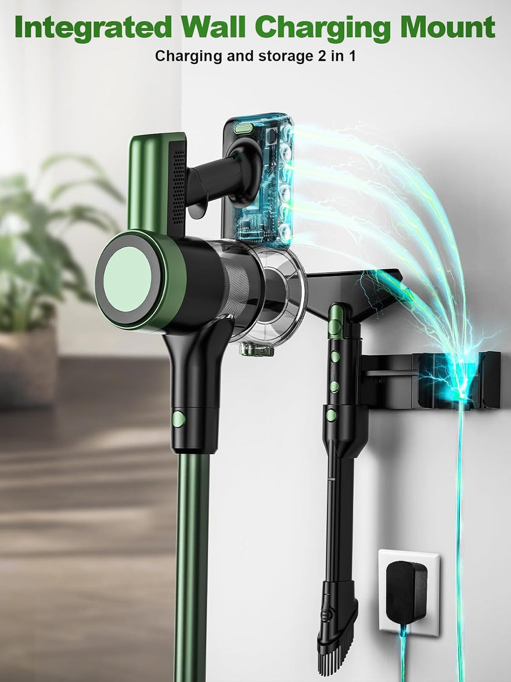 Cordless Vacuum Cleaner, 58Kpa Vacuum Cleaners for Home, 55Mins Stick Vacuum with Self-Standing & LED Display, Anti-Tangle & Wall Mount Charging (Green Black)