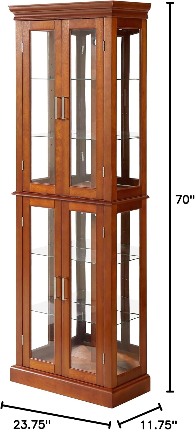 Lighted Wooden Display Curio Cabinet,Cabinet with Tempered Glass Door & 6 Shelves,Vintage 3 Side Glass,E26 Light Bulb Unincluded