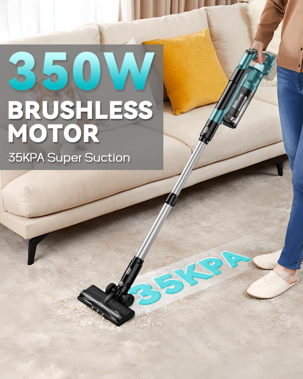 350W Cordless Vacuum Cleaner for Makita Battery, 35kPa Brushless Lightweight Stick Vacuum with 3 Mode Suction, 6 in 1 Stick Vacuum Cleaner with HEPA for Floor, Carpet, Car (Battery Not Included)