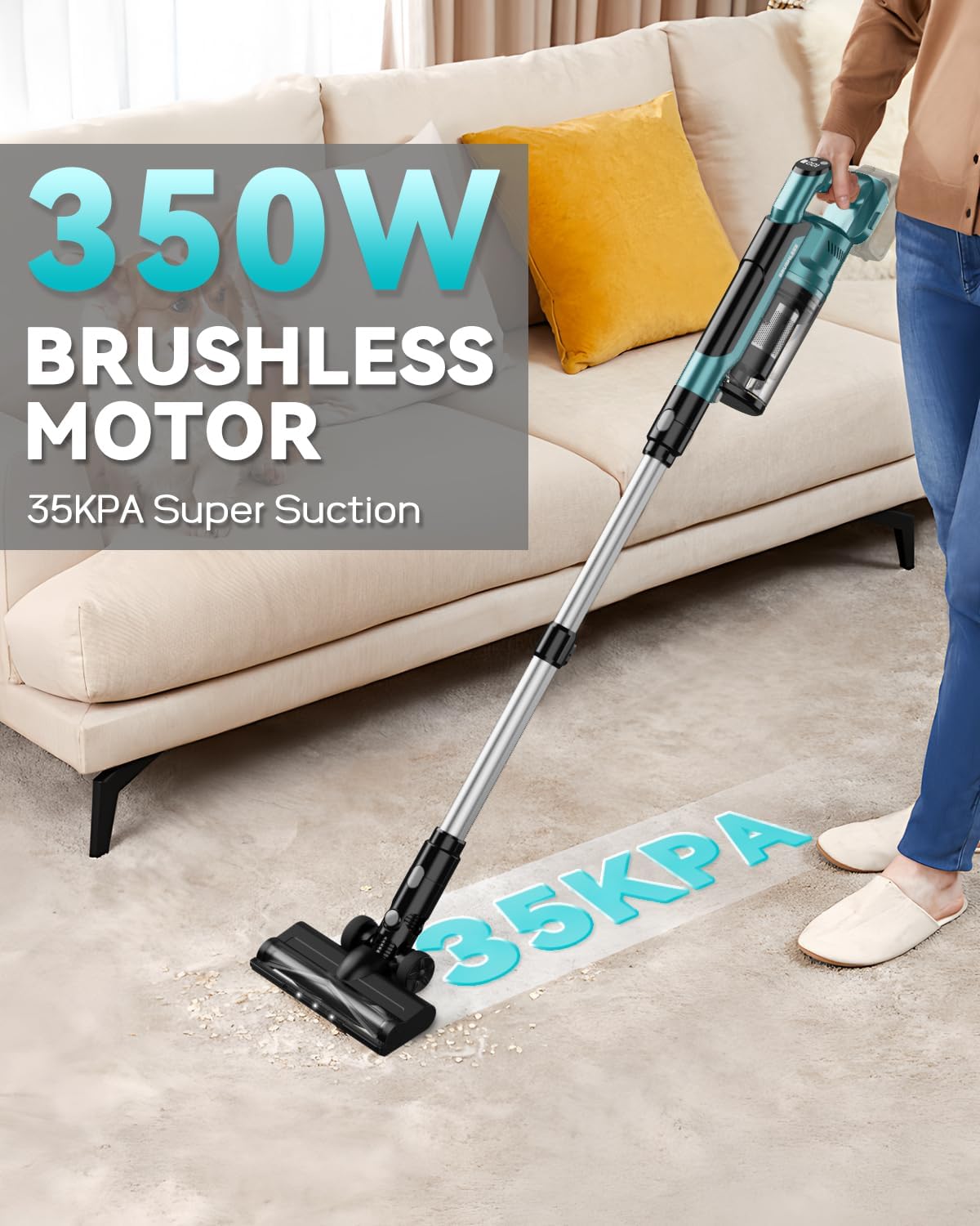 350W Cordless Vacuum Cleaner for Makita Battery, 35kPa Brushless Lightweight Stick Vacuum with 3 Mode Suction, 6 in 1 Stick Vacuum Cleaner with HEPA for Floor, Carpet, Car (Battery Not Included)
