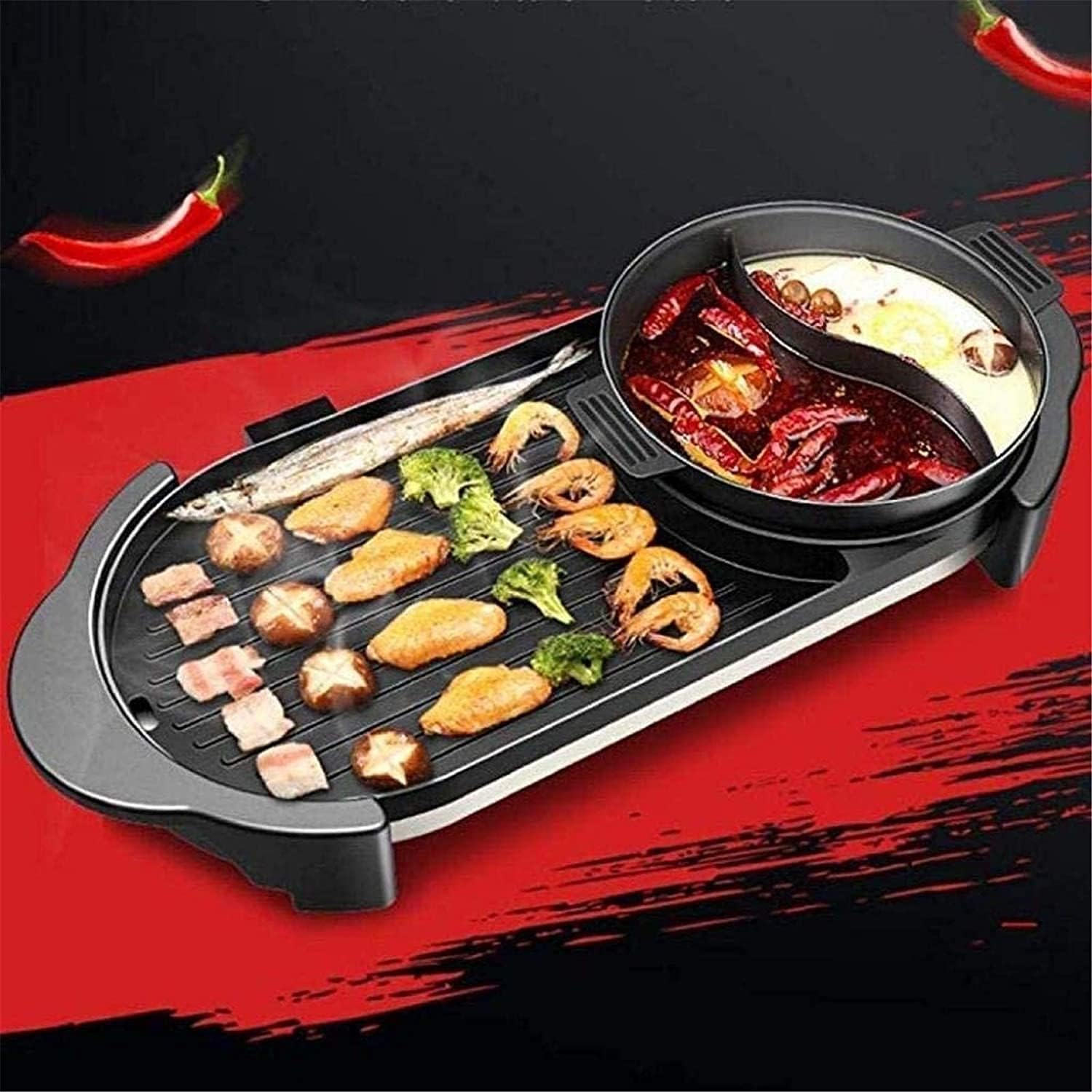 Indoor Korean Barbecue Grill Electric Teppanyaki Grill Table Hot BBQ Plate for Kitchen Dinner Party Camping Festival Cooking -Baking Pan Smokeless Barbecue 1500W,Portable Nonstick Griddle