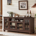 SAVOR LIFE Large Sideboard Buffet Cabinet with Storage, Vintage Walnut Farmhouse 60' Wide Credenza Accent Cabinets with Glass Doors & Wood Legs, Kitchen Coffee Bar Table for Dining Room, Living Room
