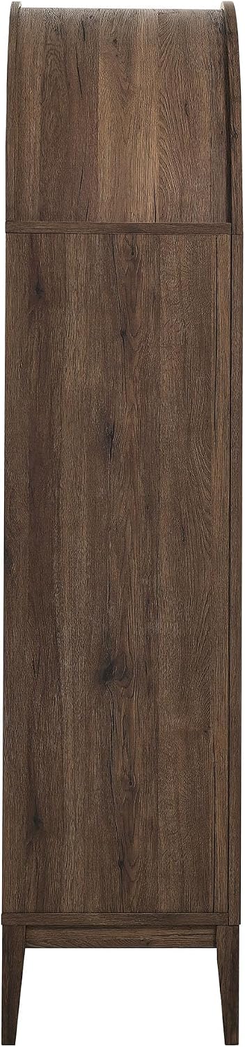 Modway Nolan Tall Arched Storage Display Cabinet in Walnut Light Oak - 74 Inch Arch Bookshelf with Glass Doors, Shelves and Drawers - Modern Accent Cabinet for Living Room, Dining Room
