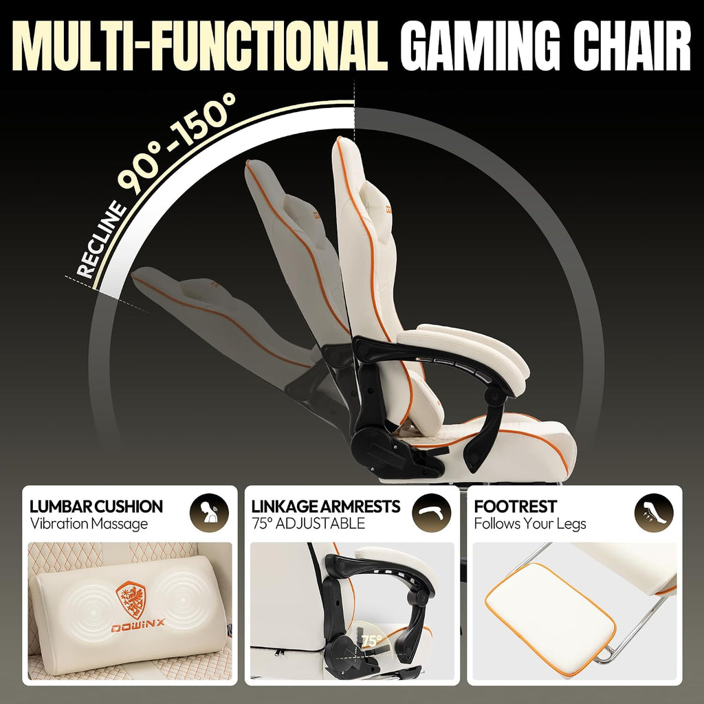 Dowinx Big and Tall Gaming Chair 350LBS, Racing Style Ergonomic Computer Chair with Side-Mounted Recline Control, Footrest & Massage Lumbar, High Back Chair with Embroidered Design for Gaming or Work