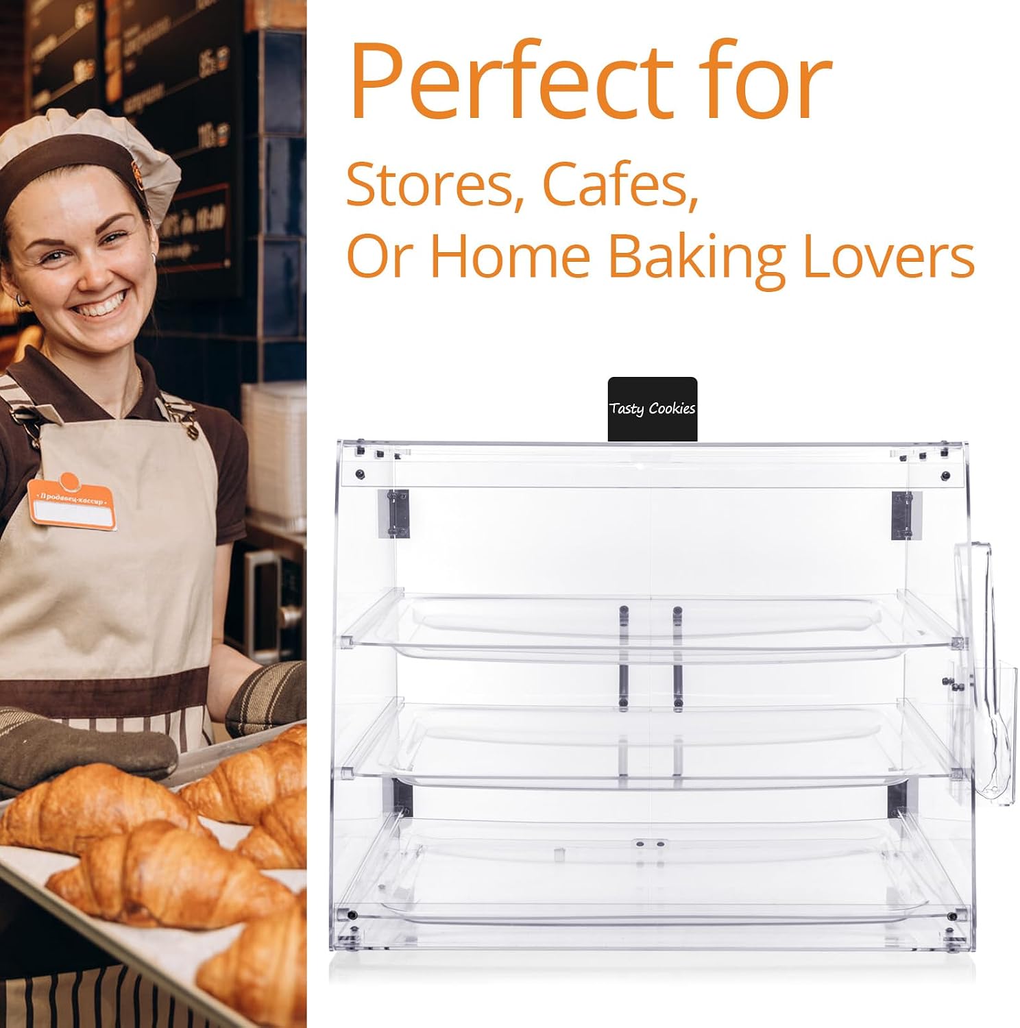 3-Tray Bakery Display Case, Acrylic Clear Display Case Countertop for Bread Pastry Dessert Food Cookie Display, Display Cabinet Box for Baking Enthusiasts - 20.86 x 17.3 x 16.5 inch
