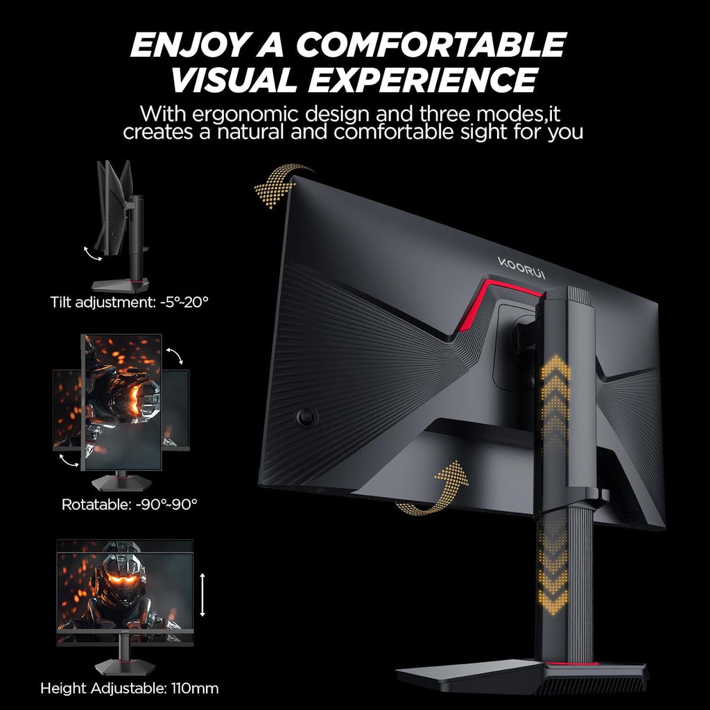 KOORUI G2511E 24.5 Inch Gaming Monitor, 320Hz 1ms Fast IPS PC Monitor, FHD 1080P, HDR 400, 95% DCI-P3 Color Gamut, Adaptive Sync Compatible, Ergonomic Stand, HDMI 2.0 & DP 1.4, Black