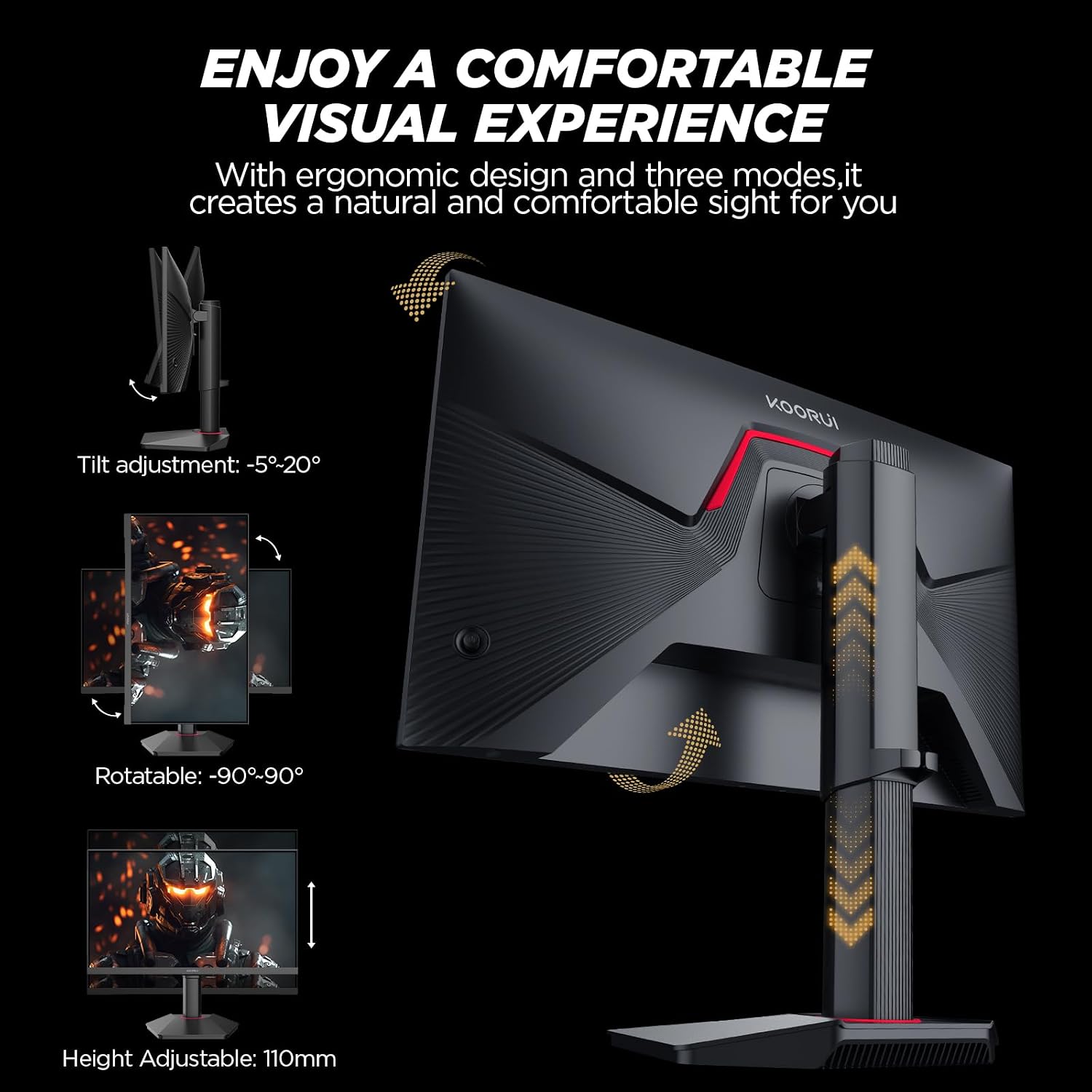 KOORUI G2511E 24.5 Inch Gaming Monitor, 320Hz 1ms Fast IPS PC Monitor, FHD 1080P, HDR 400, 95% DCI-P3 Color Gamut, Adaptive Sync Compatible, Ergonomic Stand, HDMI 2.0 & DP 1.4, Black