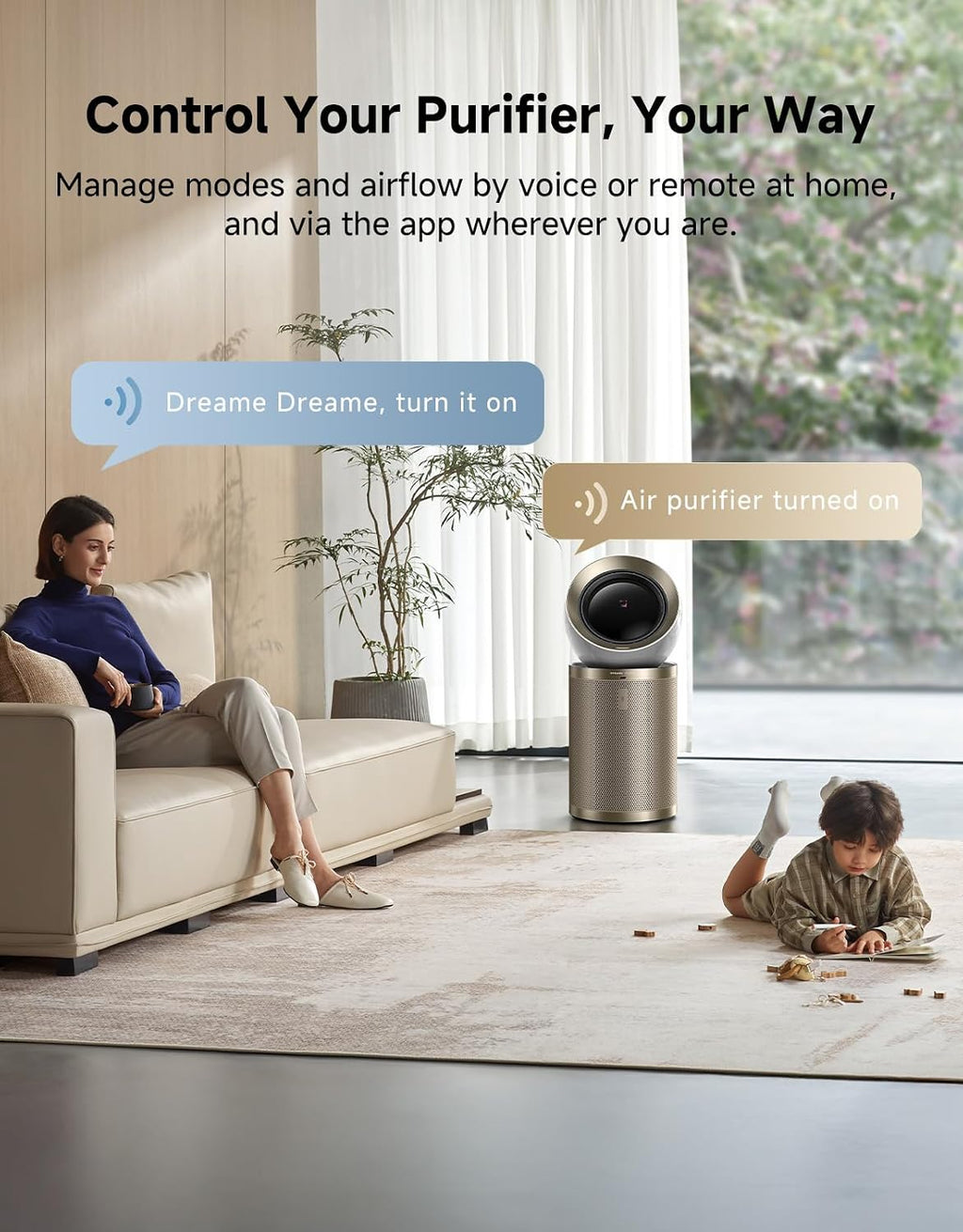 Dreame Smart Air Purifier for Home Large Room, Cleans 7,534 ft² in One Hour with 4 Filters, Dual-way Air Oulets, Al Tracking, Air Quality Monitor with 7 Sensors, 2-in-1 Purifier & Fan, PM10