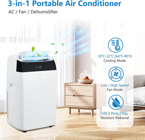 14000BTU Portable Air Conditioners with Remote Control and 24H Timer, KOKEBREN 3 IN 1 Low Noise Portable AC Unit with Dehumidifier and Fan, up to 750Sq. Ft. For Bedroom, Living Room, Office