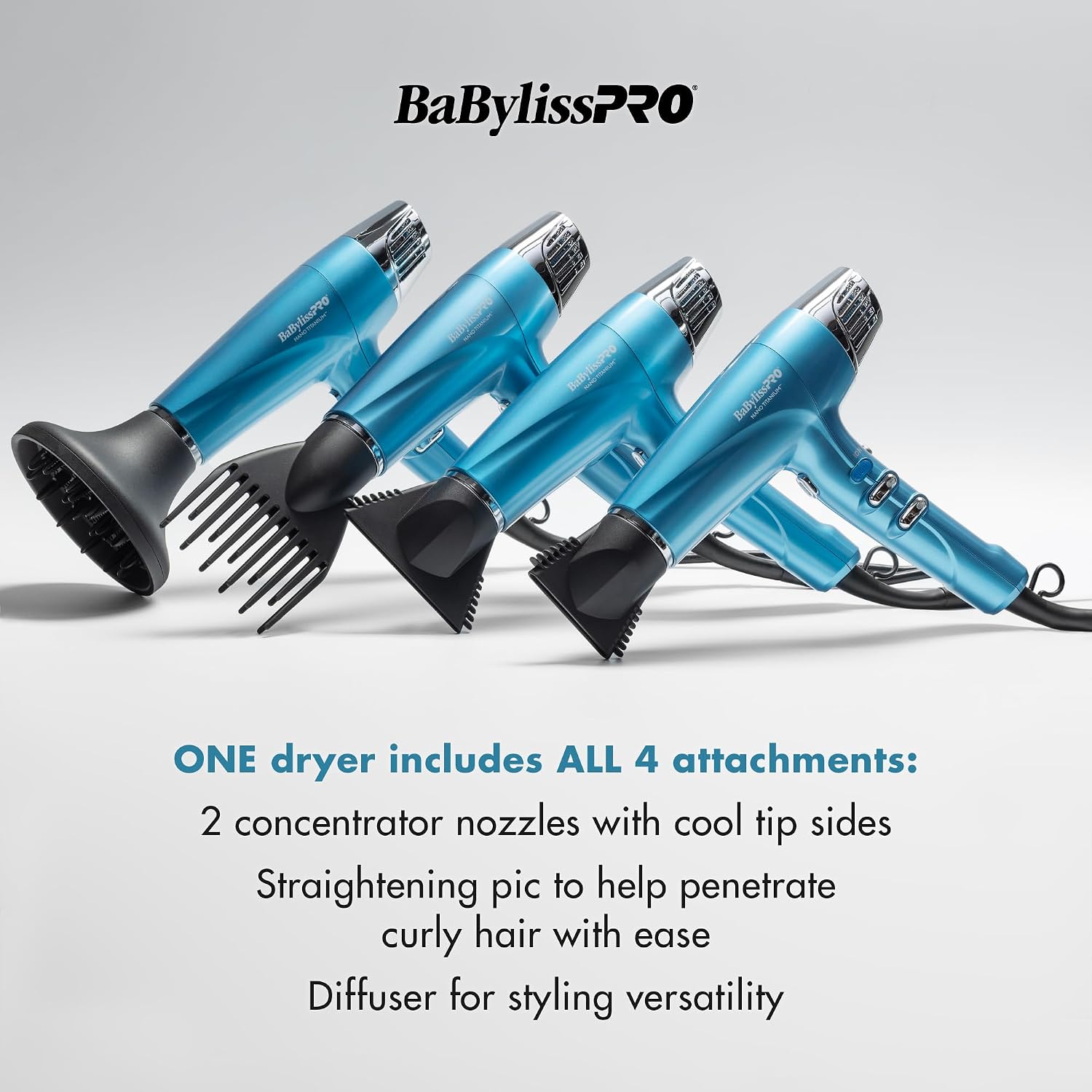 BabylissPRO Nano Titanium Hair Dryer, Professional 1875-Watt Blow Dryer, Lightweight, Ionic Technology Dries Hair Faster with Less Frizz