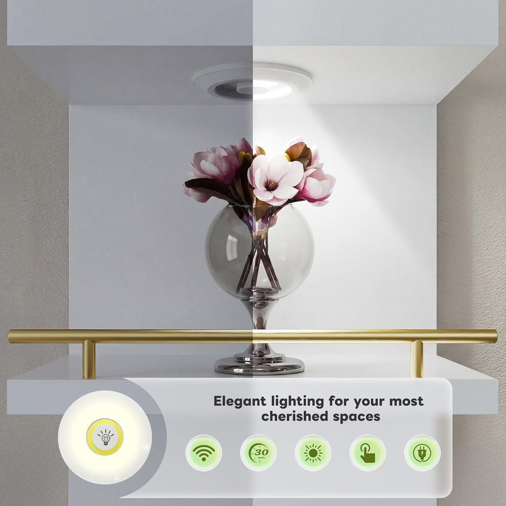REIBII 8 Tier Wall Shelf Unit, 2-Pack White Floating Shelves with LED Light, Multi-Functional Versatile Shelves for Dressing Room Bedroom Living Room Office