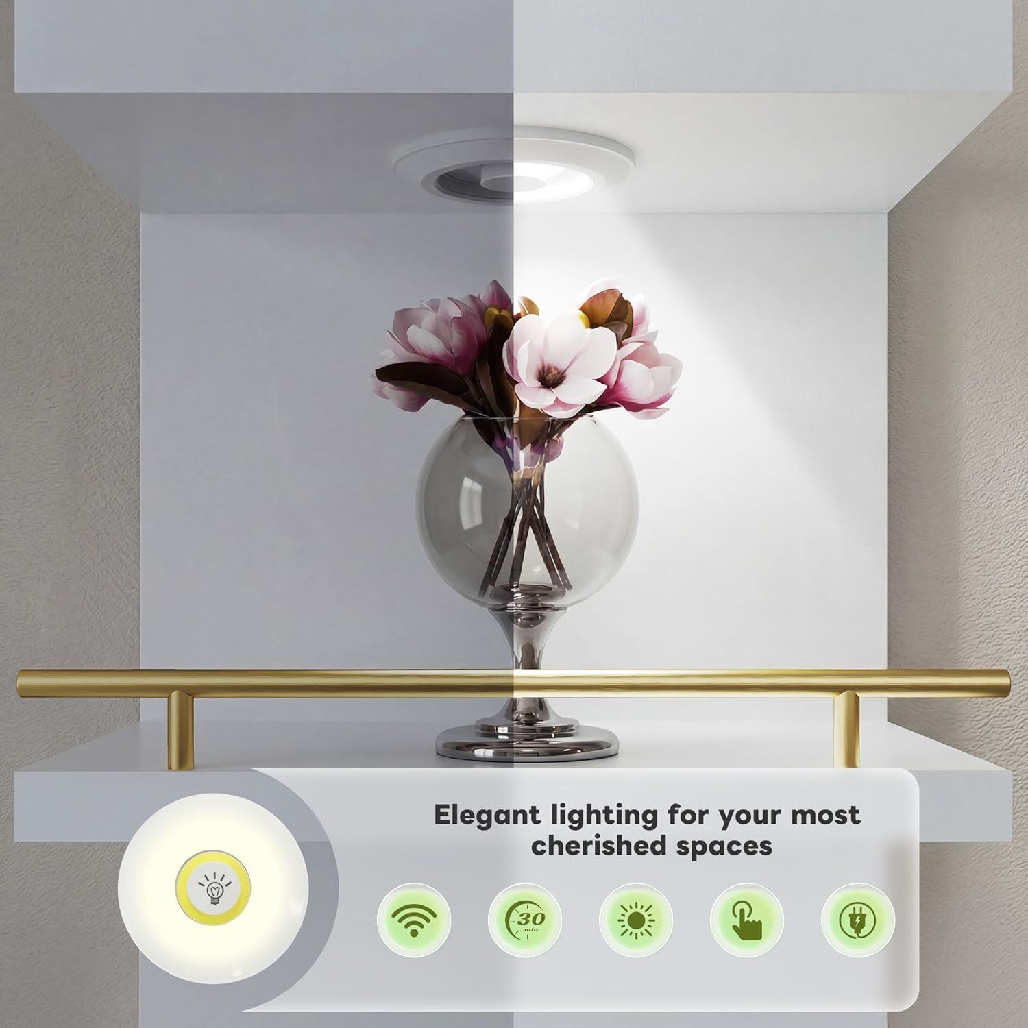 REIBII 8 Tier Wall Shelf Unit, 2-Pack White Floating Shelves with LED Light, Multi-Functional Versatile Shelves for Dressing Room Bedroom Living Room Office