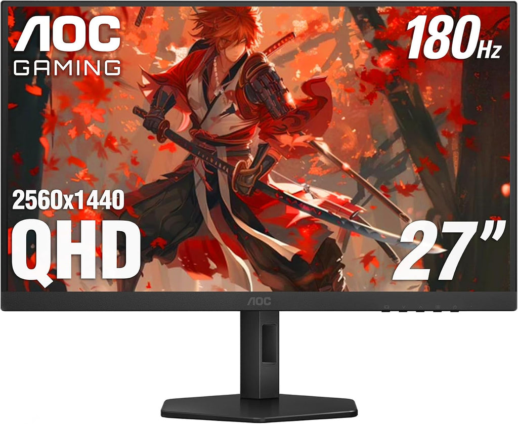 AOC Q27G4XN 27' Gaming Monitor, 2K QHD 2560x1440, 180Hz 1ms, Adaptive-Sync, Height Adjustable, 2X HDMI 2.0, 1x Display Port, Xbox/PS5/Switch Ready, 3-Year Zero-Bright-dot