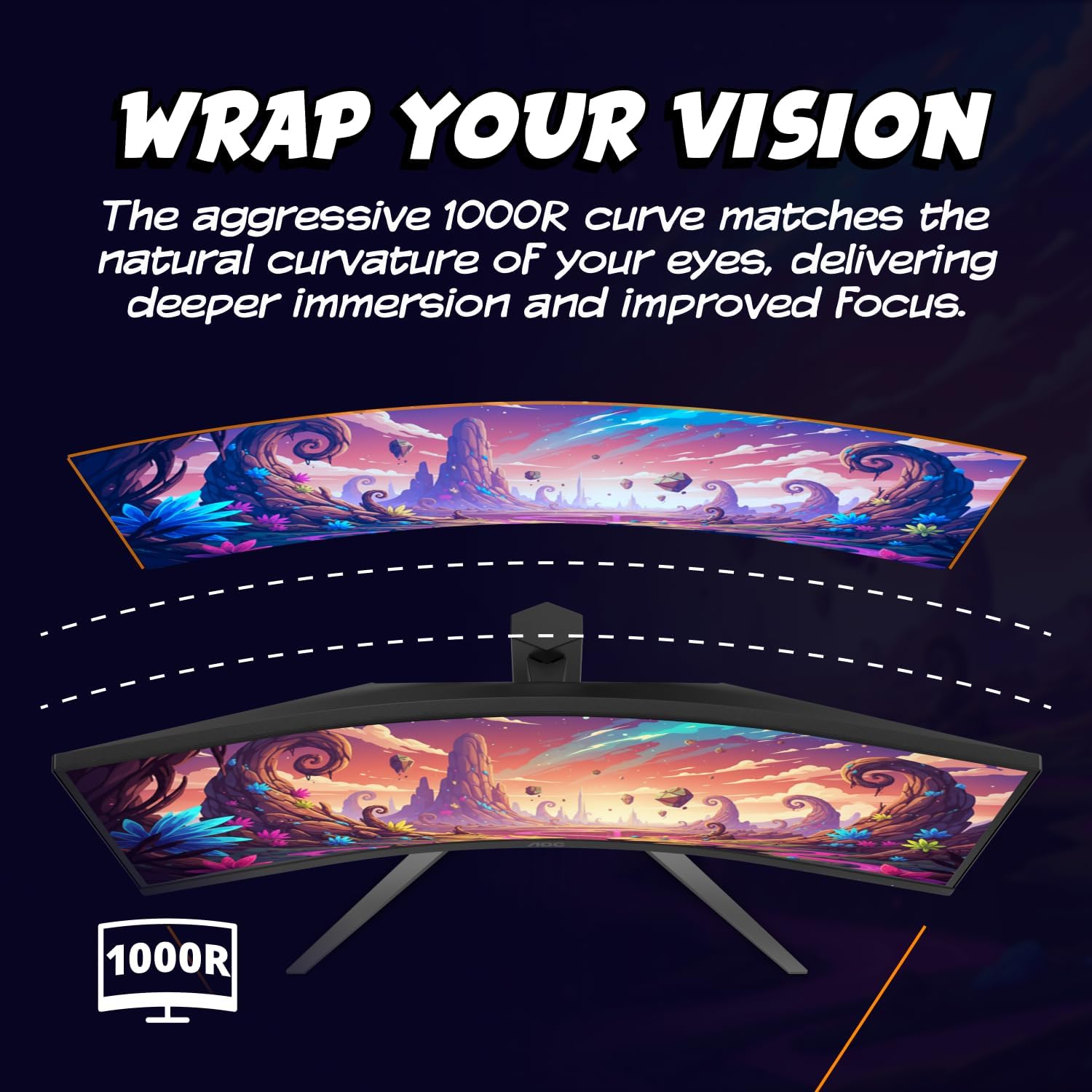 AOC CU34G4Z 34' Curved Ultrawide Gaming Monitor, UWQHD 3440 x1440 1500R 21:9, 240Hz 0.3ms MPRT, HDR 400, Display Port, HDMI, USB 3.2, AMD FreeSync Premium, Height Adjustable, 3-Year Zero-Bright-dot