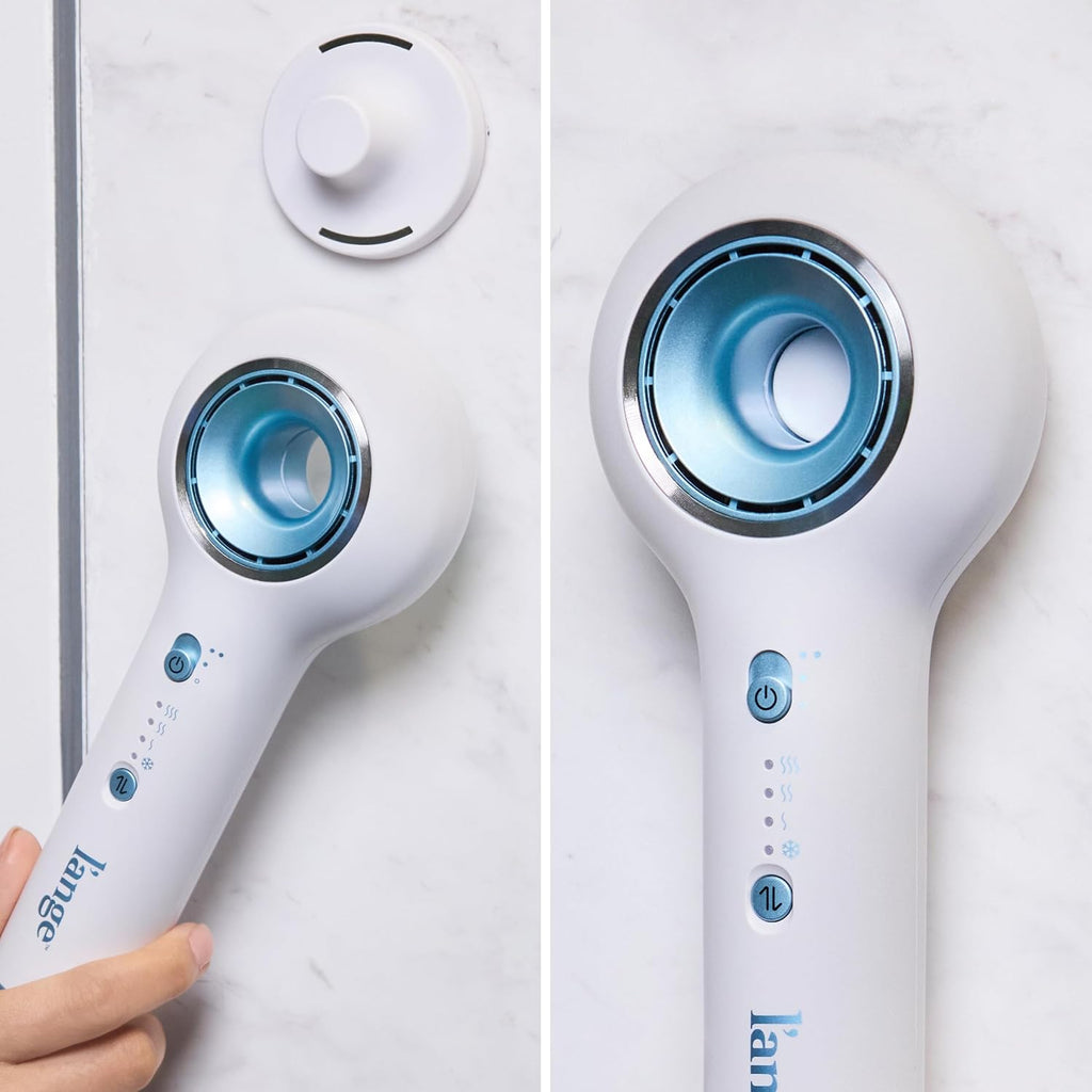 L'ANGE HAIR Axia HaloRing Ionic Hair Dryer | High Speed Professional Blow Dryer for Smooth, Frizz-Free Styles | Lightweight Brushless Motor with Concentrator & Wall Mount | 4 Heat Settings | White