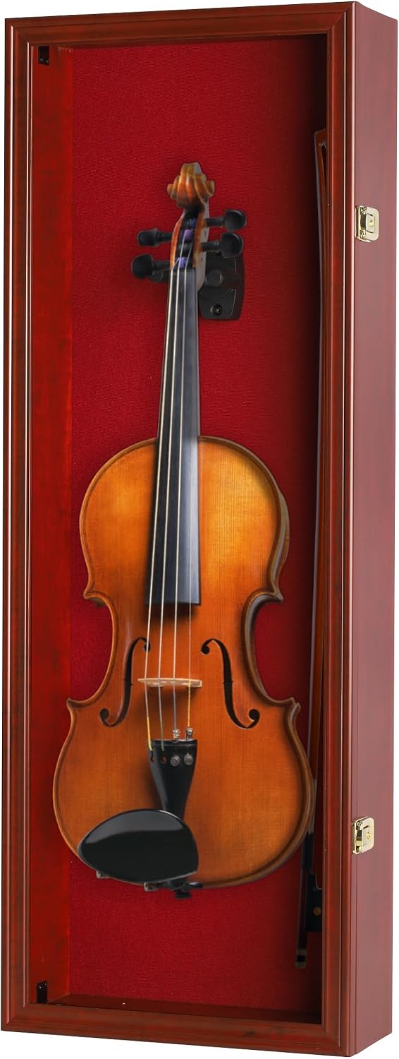 Violin Display Case Violin Case Hanger Stand 33' Height Mahogany Finish Frame fits Ukulele Fiddle Also