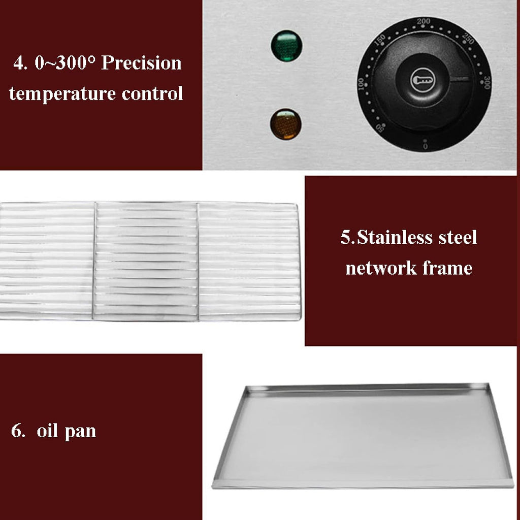 Commercial Stainless Steel Electric Griddle Grill/Smokeless Barbecue Oven with Adjustable Thermostatic Control for Grilled Cheese, Bacon, Sausage