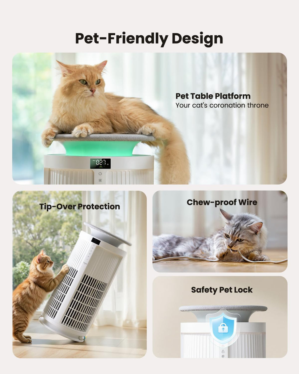 Air Purifiers for Home Large Room, Yaber Pets H13 HEPA Air Purifier for Home Pets, Auto Mode PM2.5 VOC Monitor with Lights, APP Control Air Cleaner, 360° Air Intake, Pet Lock, 22dB Quiet