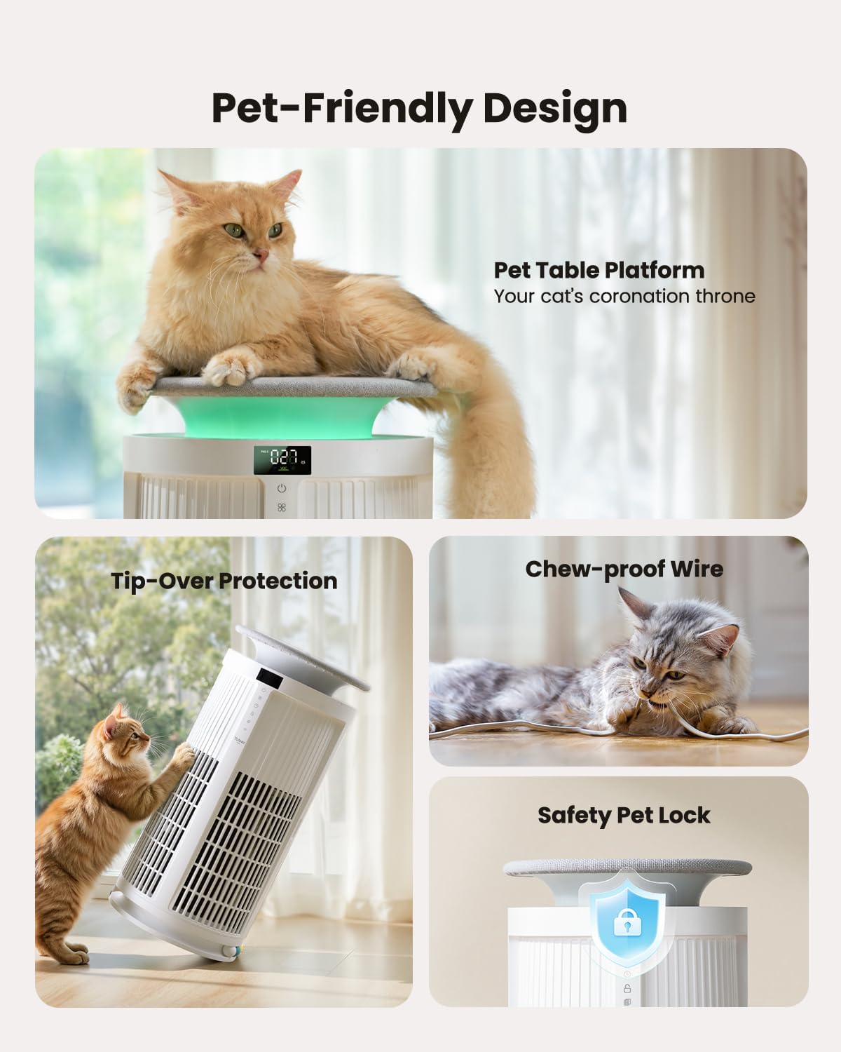 Air Purifiers for Home Large Room, Yaber Pets H13 HEPA Air Purifier for Home Pets, Auto Mode PM2.5 VOC Monitor with Lights, APP Control Air Cleaner, 360° Air Intake, Pet Lock, 22dB Quiet