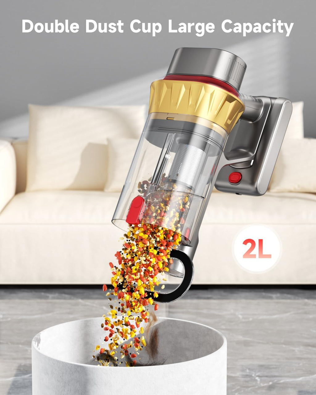 AIPOWAY 650W Cordless Vacuum Cleaner with 55KPa Flagship Suction, 75-Min Extended Runtime 2.5L Dual-Cup Capacity, Anti-Tangle Brush & Self-Standing Design HEPA Filtration for Furniture Carpet Pet Hair