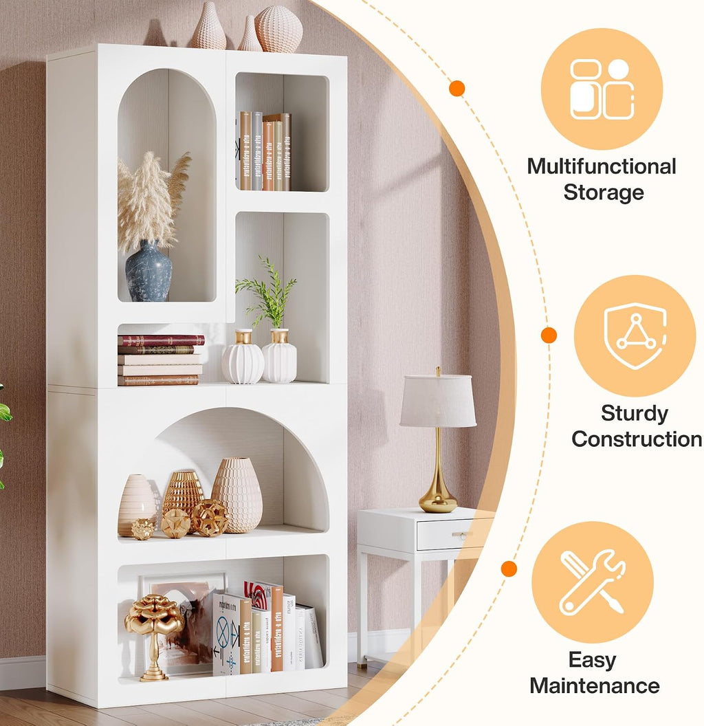 Tribesigns 70.87' Tall Geometric Bookshelf, White Arched Bookcase with 5 Irregular Storage Shelves, Modern Open Art Decor Display Shelf Free-Standing for Living Room, Bedroom, Closet