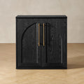 mopio Blake Storage Cabinet, Small Modular Accent Display Sideboard Buffet Cabinet with Storage, Media Console Credenza, for Living Room, Kitchen Coffee Bar Pantry (Black Oak Arched, Single)