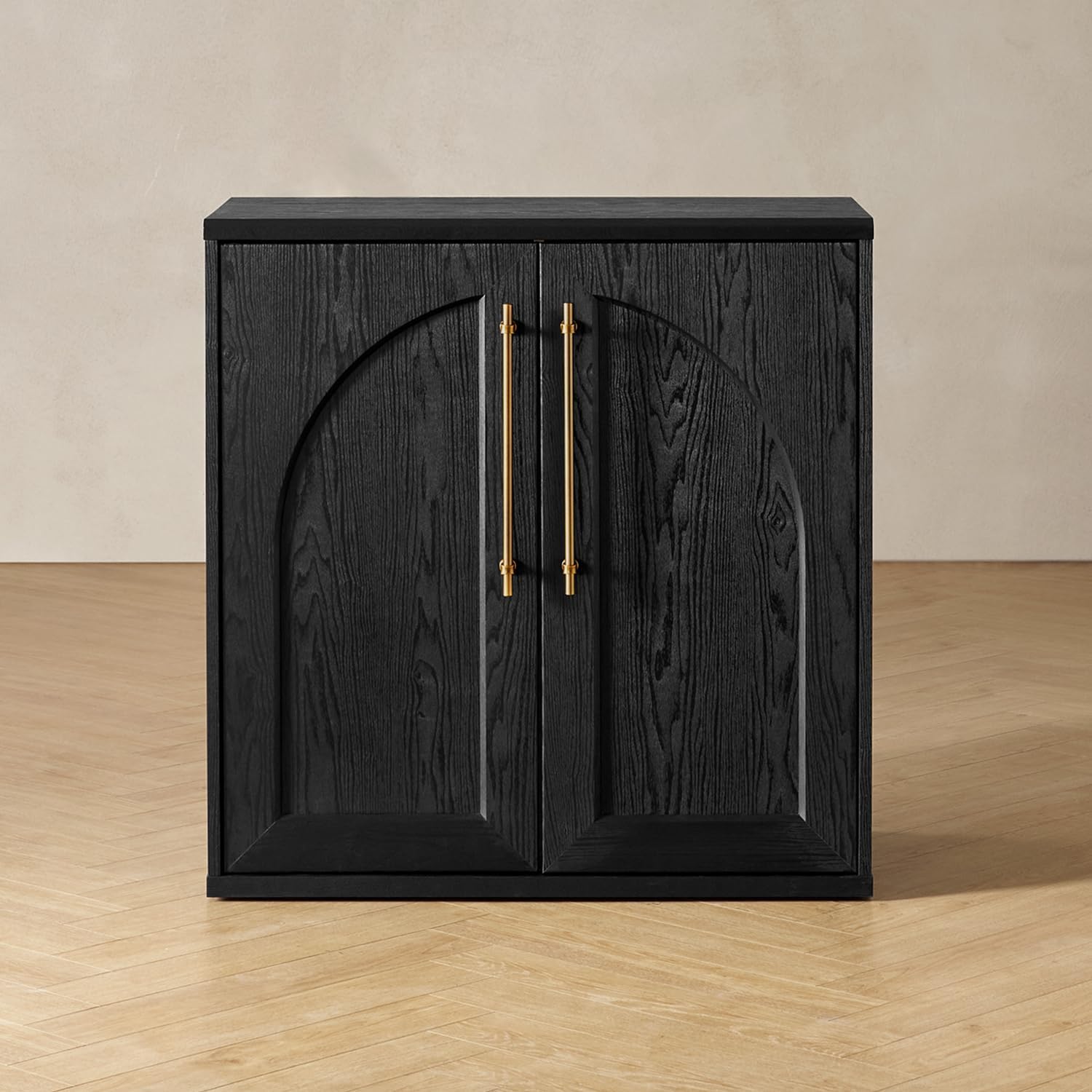 mopio Blake Storage Cabinet, Small Modular Accent Display Sideboard Buffet Cabinet with Storage, Media Console Credenza, for Living Room, Kitchen Coffee Bar Pantry (Black Oak Arched, Single)
