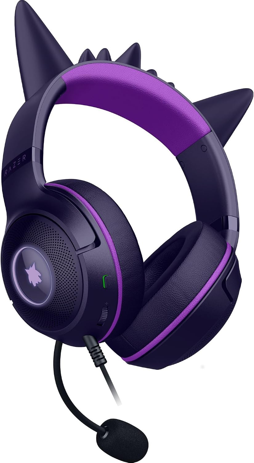 Razer Kraken Kitty V2 USB Wired Headset: Gengar Spikes - Stream Reactive Lighting - HyperClear Cardioid Mic - 40 mm Drivers - 7.1 Surround Sound - Comfortable Ear Cushions - Pokemon Gengar Edition