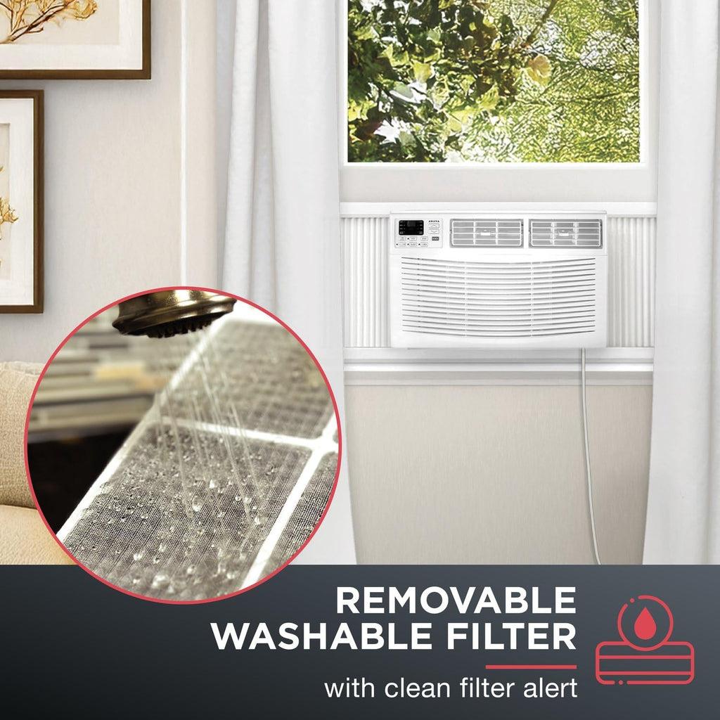 Amana 8,000 BTU Window Air Conditioner with Dehumidifier, 115V, Window AC for Rooms up to 350 Sq. Ft., Bedrooms, Bathrooms, and Nurseries with Remote Control, Digital Display, Timer, 3 Cooling Speeds