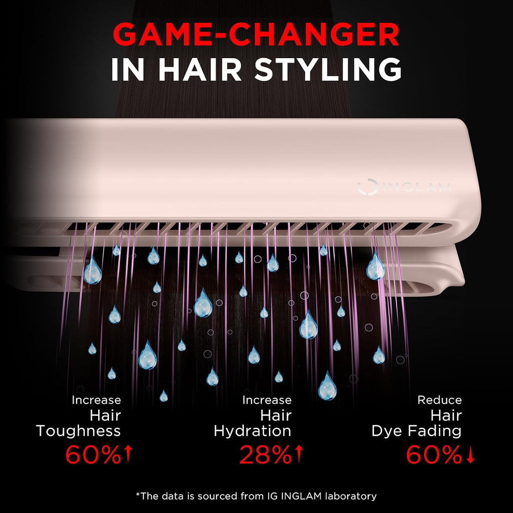 IG INGLAM Air Straight, Style from Wet Hair, 200M Ionic Hair Dryer Straightener for Medium Long Length(14'-30'), Straightener and Dryer 2 in 1, Fast Drying and Straightening in One Step, Pink