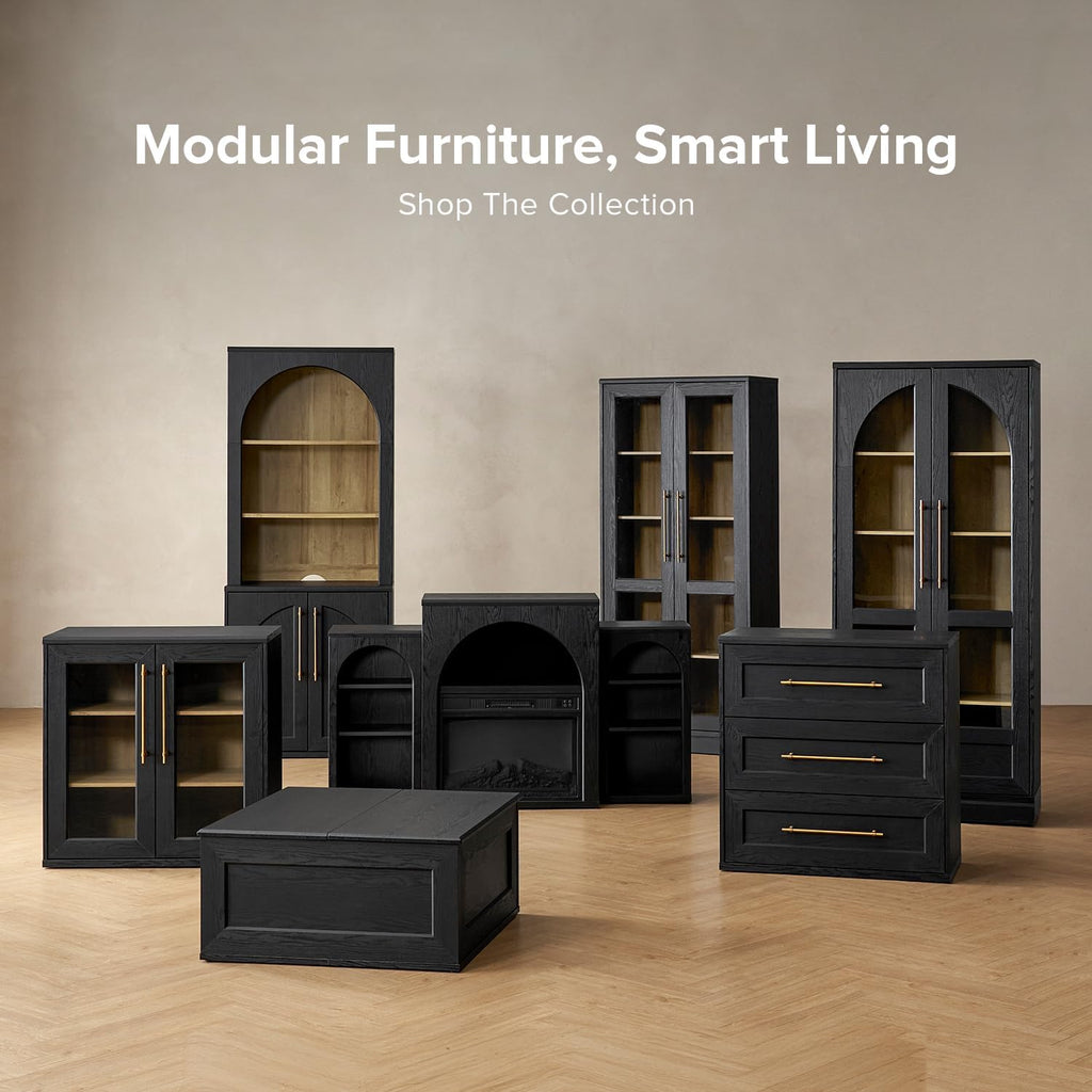 mopio Blake Storage Cabinet with Hutch, Sideboard Buffet Cabinet with Storage, Kitchen Pantry Organizer, Coffee Bar Station, Trophy Display Case with Door & Shelf for Living Room (Black Oak Acrylic)