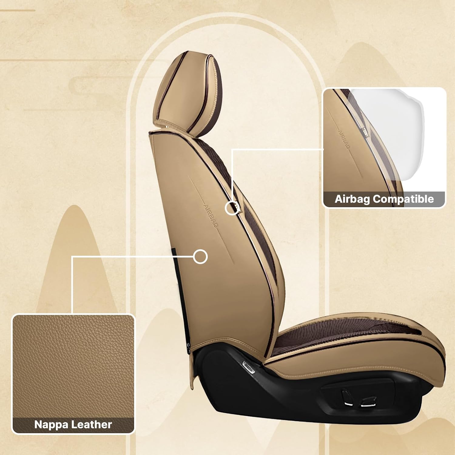 Fit for Chevy Silverado 1500/2500/3500 2007-2026 Seat Covers, Fashion Sport Seat Cover with Waterproof Leather, Airbag Safe Design Seat Protector (2 Front Seat Standard, Brown Coffee)