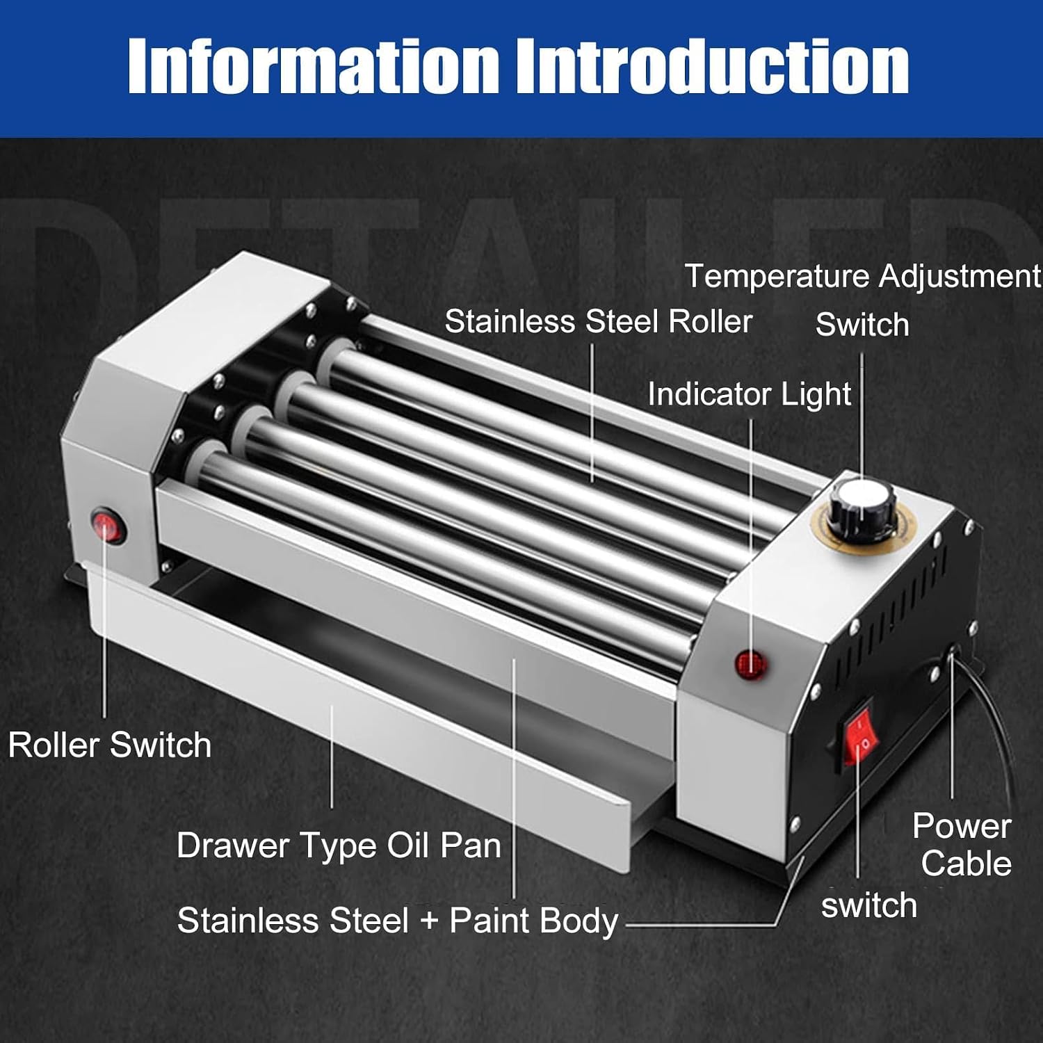 Hot Dog Roller, 4 Rollers 8 Hot Dogs Capacity 600W Stainless Sausage Grill Cooker Machine with 0-250℃ Control Knob Automatic Electric Contact Grills Separate Oil Pan